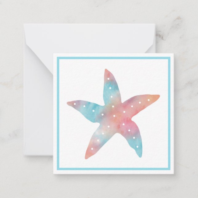 Aqua Peach Watercolor Starfish Note Card (Front)