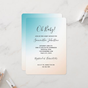 Aqua Peach White Ombre Baby Shower Invitation