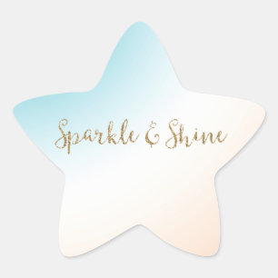 Aqua Peach White Ombre Gold Glitter Sparkle Star Sticker