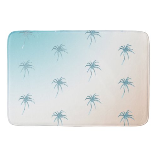  Aqua Peach White Palm Tree Gold Dream             Bath Mat