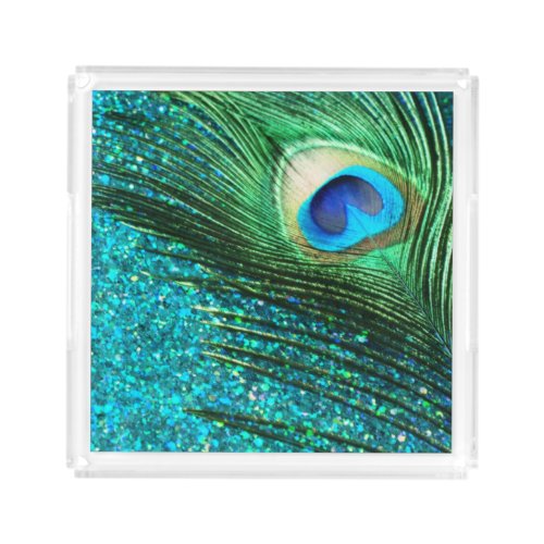 Aqua Peacock Acrylic Tray