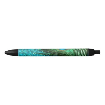 Aqua Peacock Black Ink Pen by Peacocks at Zazzle