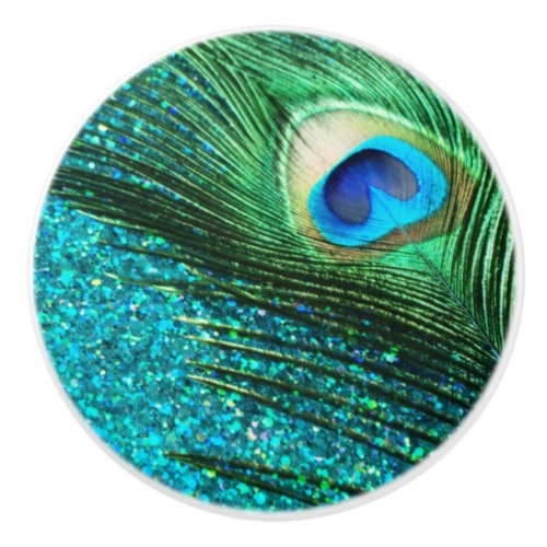 Aqua Peacock Ceramic Knob