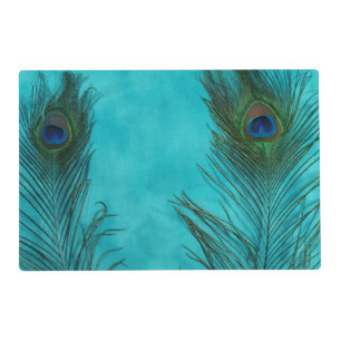 Aqua Peacock Feather Placemat