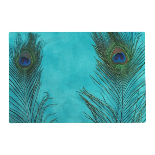 Aqua Peacock Feather Placemat (Front)
