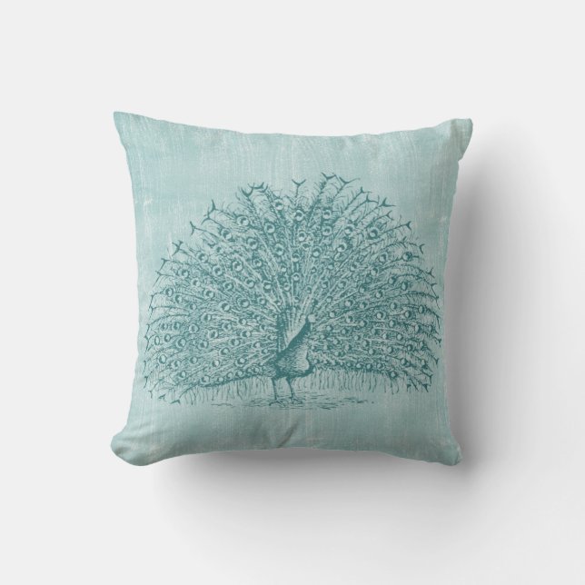 Aqua Peacock Throw Pillow (Front)