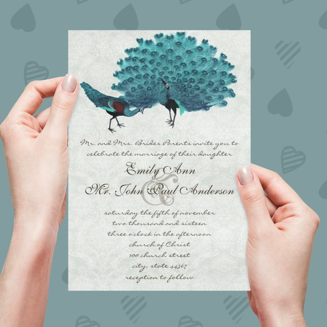Aqua Peacocks You Choose Backgound Color Invitation (Creator Uploaded)