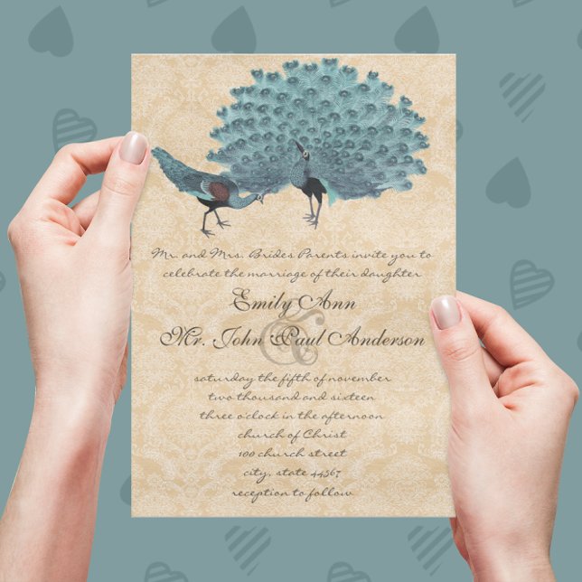Aqua Peacocks You Choose Backgound Color Invitation (Creator Uploaded)