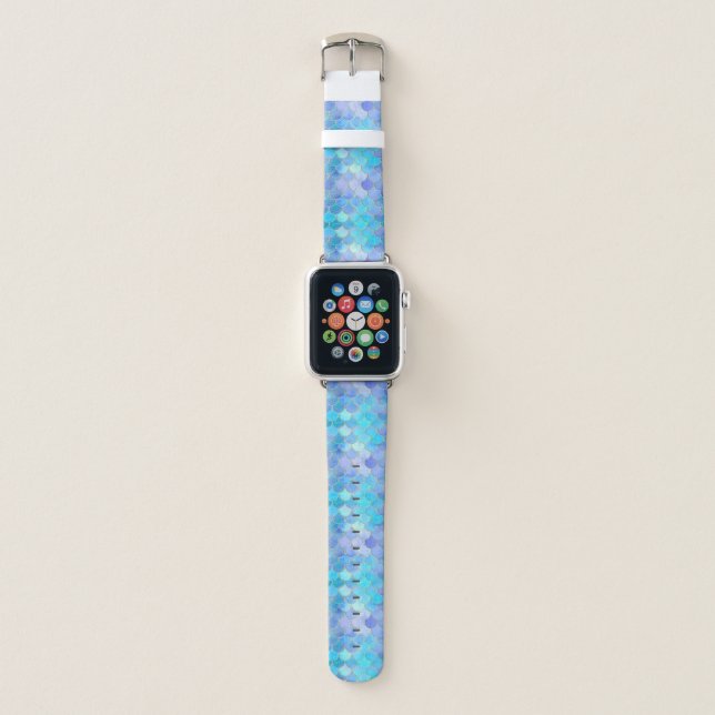 Aqua Pearlescent & Gold Mermaid Scale Pattern Apple Watch Band (Front)
