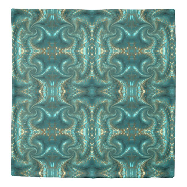 Aqua Pearlescent & Gold Mermaid Scale Pattern  Duvet Cover (Back)