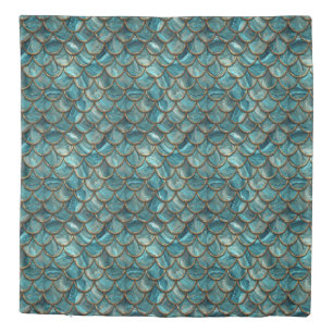 Aqua Pearlescent & Gold Mermaid Scale Pattern Duvet Cover