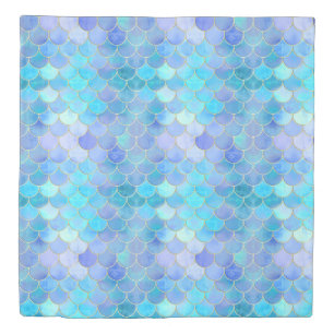Aqua Pearlescent & Gold Mermaid Scale Pattern Duvet Cover