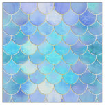 Aqua Pearlescent &amp; Gold Mermaid Scale Pattern Fabric