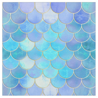 Aqua Pearlescent & Gold Mermaid Scale Pattern Fabric