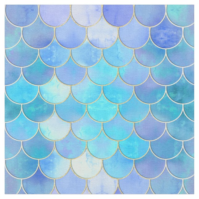 Aqua Pearlescent & Gold Mermaid Scale Pattern Fabric (Close Up)