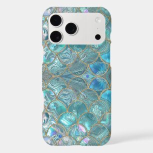 Aqua Pearlescent & Gold Mermaid Scale Pattern  iPhone 17 Pro Max Case