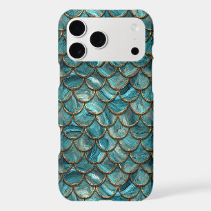 Aqua Pearlescent & Gold Mermaid Scale Pattern iPhone 17 Pro Max Case