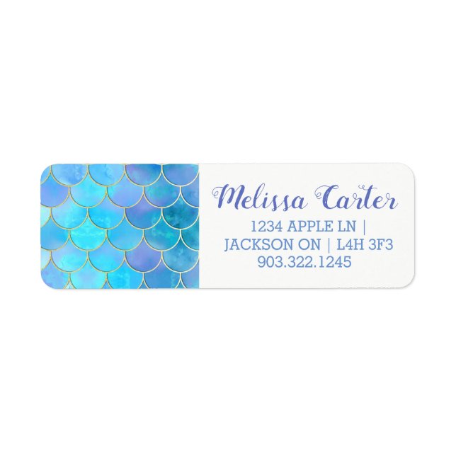 Aqua Pearlescent & Gold Mermaid Scale Pattern Label (Front)