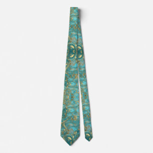 Aqua Pearlescent & Gold Mermaid Scale Pattern Neck Tie
