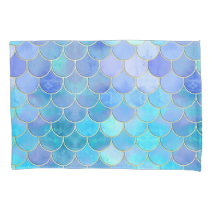 Aqua Pearlescent & Gold Mermaid Scale Pattern Pillow Case
