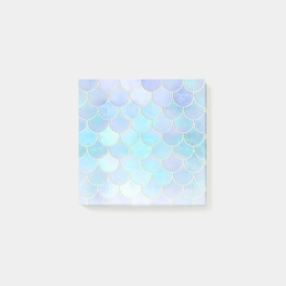 Aqua Pearlescent & Gold Mermaid Scale Pattern Post-it Notes