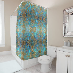 Aqua Pearlescent & Gold Mermaid Scale Pattern  Shower Curtain