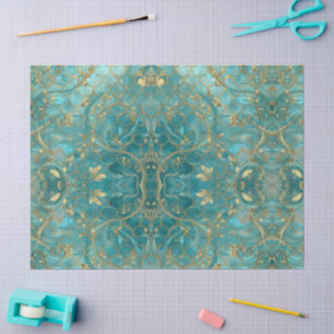 Aqua Pearlescent & Gold Mermaid Scale Pattern  Tissue Paper
