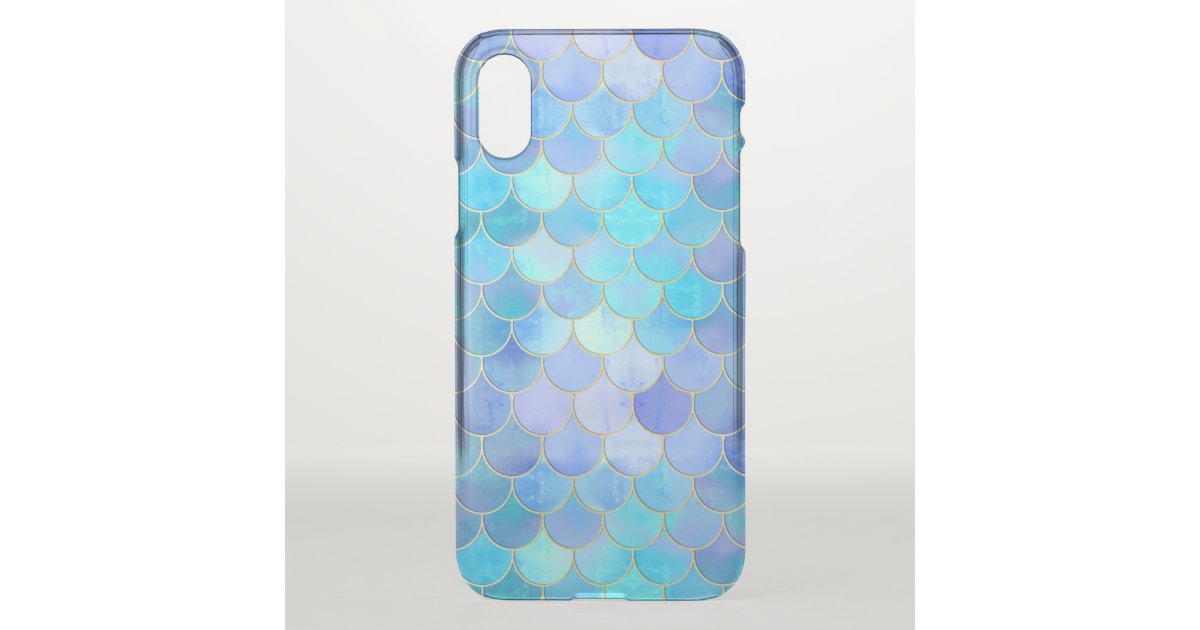 Aqua Pearlescent &amp; Gold Mermaid Scale Pattern Uncommon iPhone Case | Zazzle
