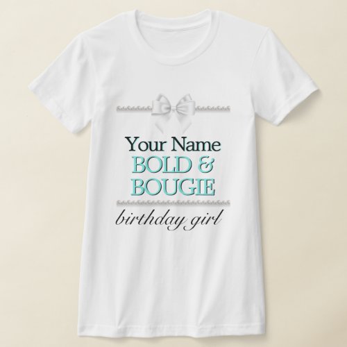 Aqua Pearls Tiffany Theme Elegant Birthday Girl T_Shirt