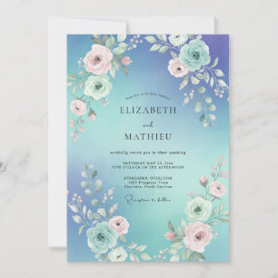 Aqua Periwinkle Blossom Wedding Invitation