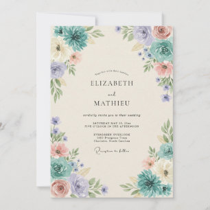 Aqua Periwinkle Painted Wedding Invitation
