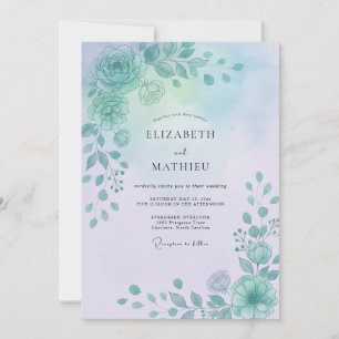 Aqua Periwinkle Petal Wedding Invitation