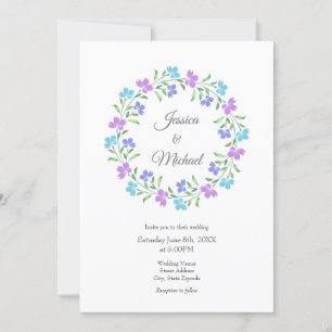 Aqua, Periwinkle, Purple Watercolor Floral Wreath Invitation