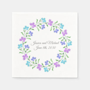 Aqua, Periwinkle, Purple Watercolor Floral Wreath Napkins