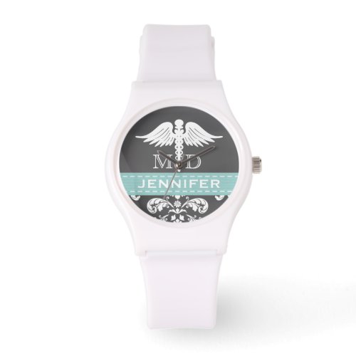 AQUA PERSONALIZED DOCTOR CADUCEUS CHALKBOARD WATCH