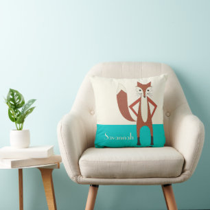 Aqua Personalized Stylized Fox Pillow