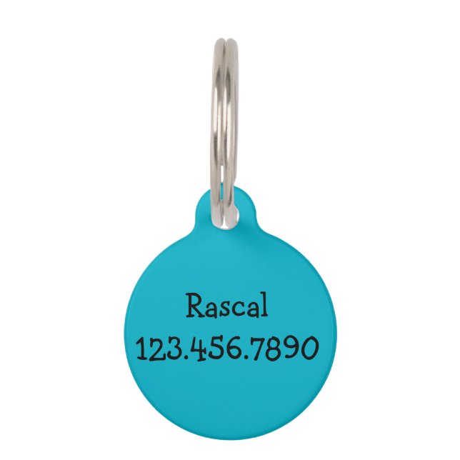 Aqua Pet Tag with Name "I am Microchipped" (Front)