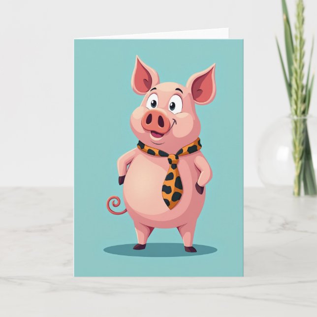 Aqua Pig Fathers Day Tie Card (Front)