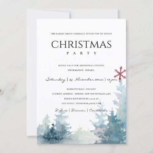 AQUA PINE TREE SNOWY FOREST STAR CHRISTMAS PARTY HOLIDAY CARD