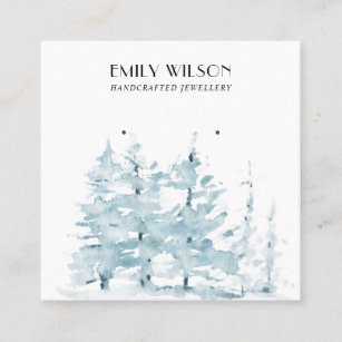 AQUA PINE TREE WINTER FOREST STUD EARRING DISPLAY SQUARE BUSINESS CARD