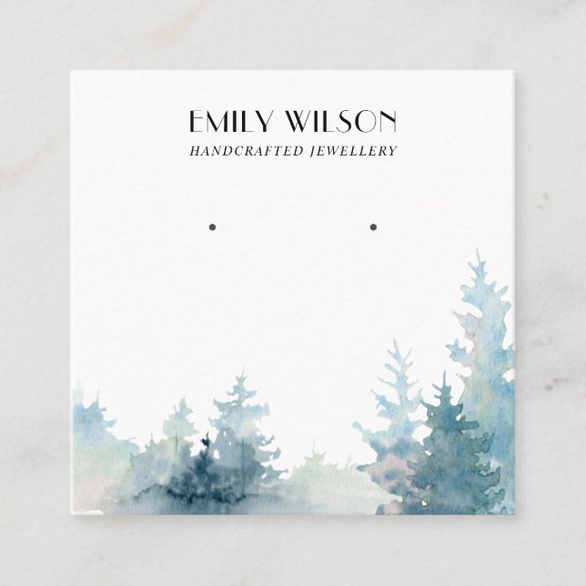 AQUA PINE TREE WINTER FOREST STUD EARRING DISPLAY SQUARE BUSINESS CARD (Front)