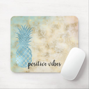 Aqua Pineapple Gold Grunge Mouse Pad