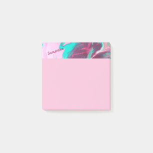 Aqua Pink Abstract Personalized Post it Notes 4x6