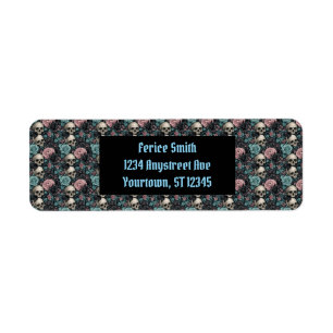 Aqua Pink and Black Goth Floral Label