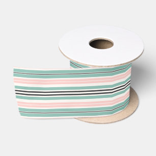Aqua Pink and Dark Gray Stripes Satin Ribbon