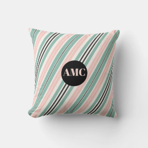 Aqua Pink and Dark Gray Stripes Throw Pillow