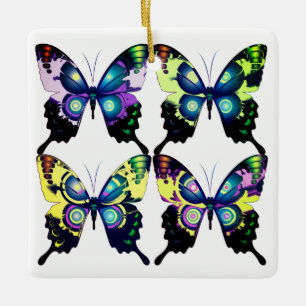 Aqua, Pink, and Yellow - Elegant Butterflies Ceramic Ornament