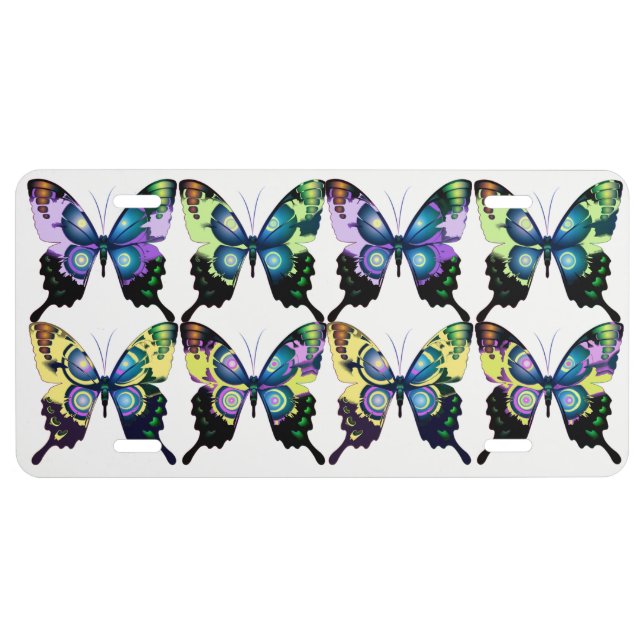 Aqua, Pink, and Yellow -  Elegant Butterflies License Plate (Front)