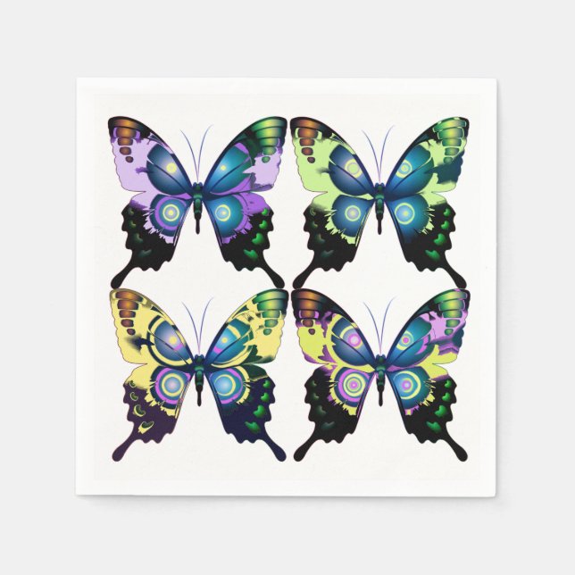 Aqua, Pink, and Yellow -  Elegant Butterflies Napkins (Front)