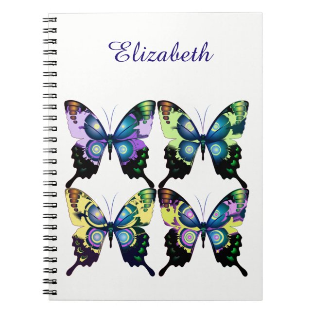 Aqua, Pink, and Yellow -  Elegant Butterflies Notebook (Front)